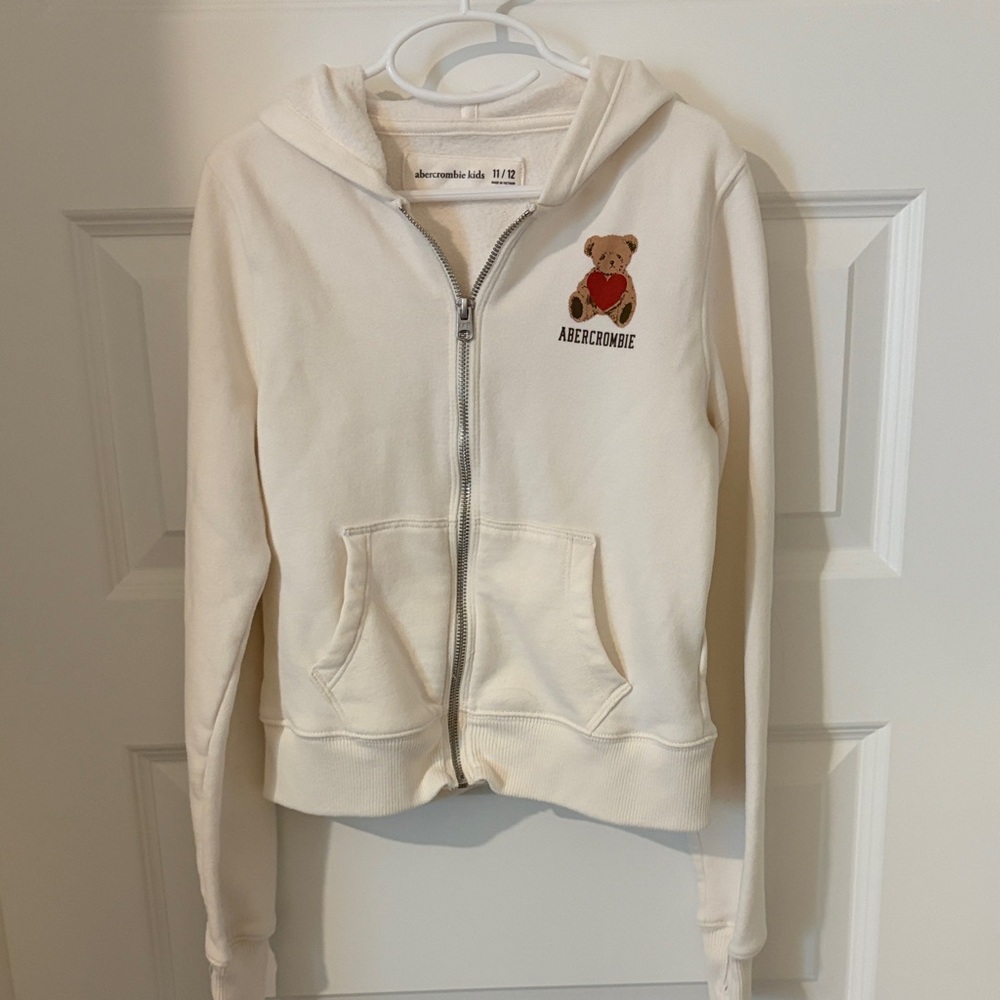 Abercrombie & Fitch Kids Cream Zip-Up Hoodie with Bear
